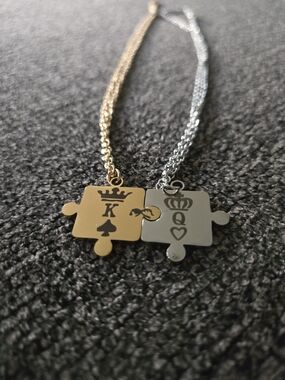 King & Queen Puzzle Pendant Necklace in Gold and Silver-Tone